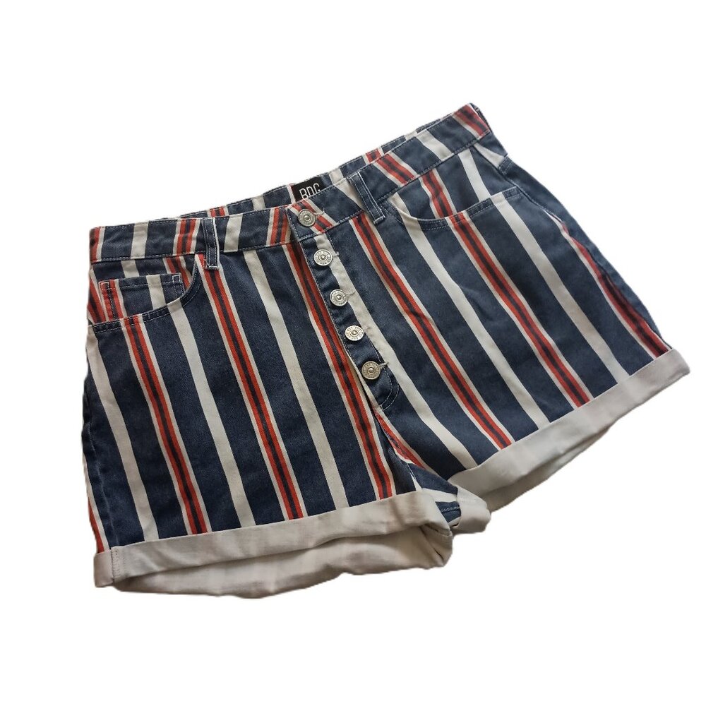 BDG Urban Outfitters Striped Mom Buttonup Denim Shorts Red White Blue Womens W32